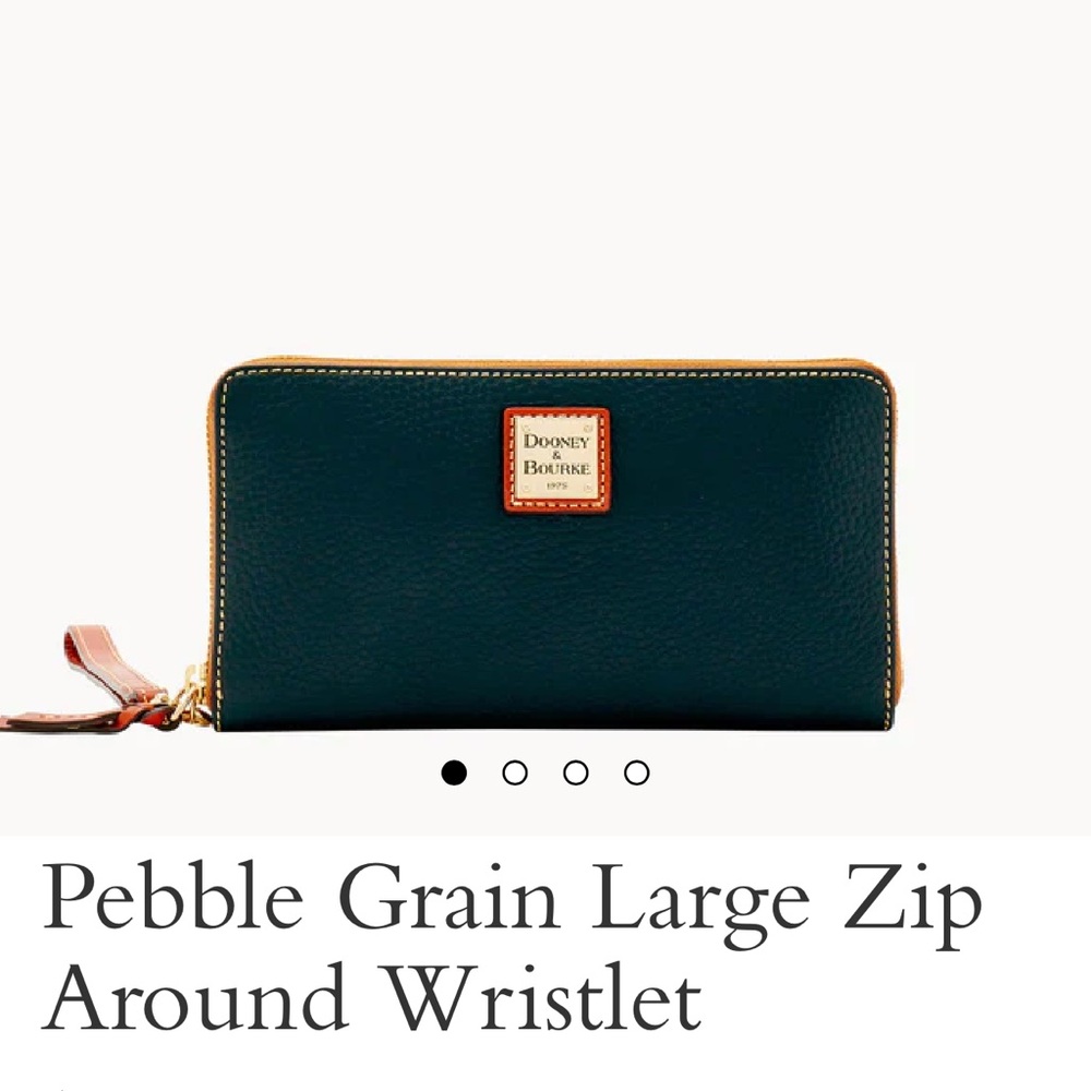 NWT Dooney & Bourke Dark Green Zip Wallet with Tan Trim